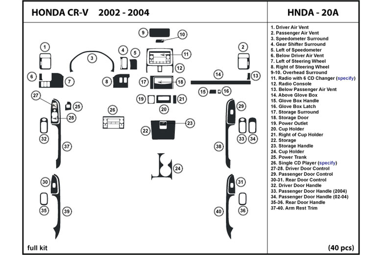 2004 Honda CR-V DL Auto Dash Kit Diagram