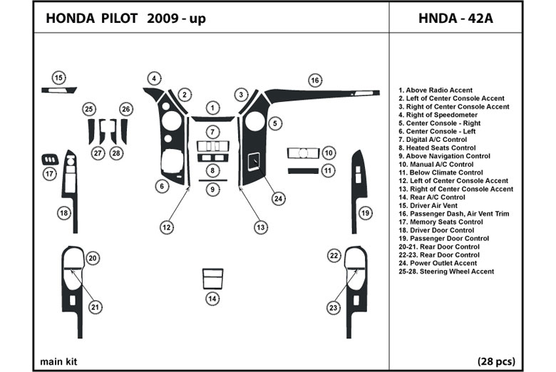 2009 Honda Pilot DL Auto Dash Kit Diagram