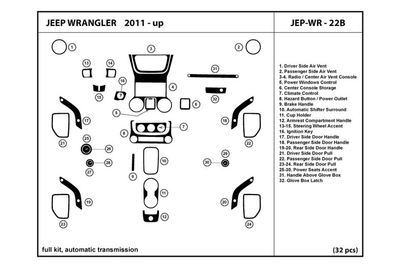 2011 Jeep Wrangler DL Auto Dash Kit Diagram