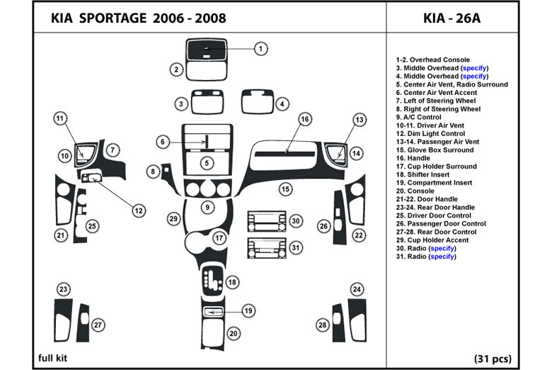 2006 Kia Sportage DL Auto Dash Kit Diagram