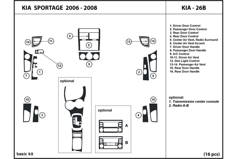 2006 Kia Sportage DL Auto Dash Kit Diagram