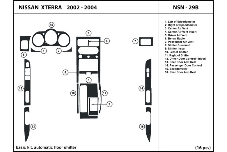 2003 Nissan Xterra DL Auto Dash Kit Diagram