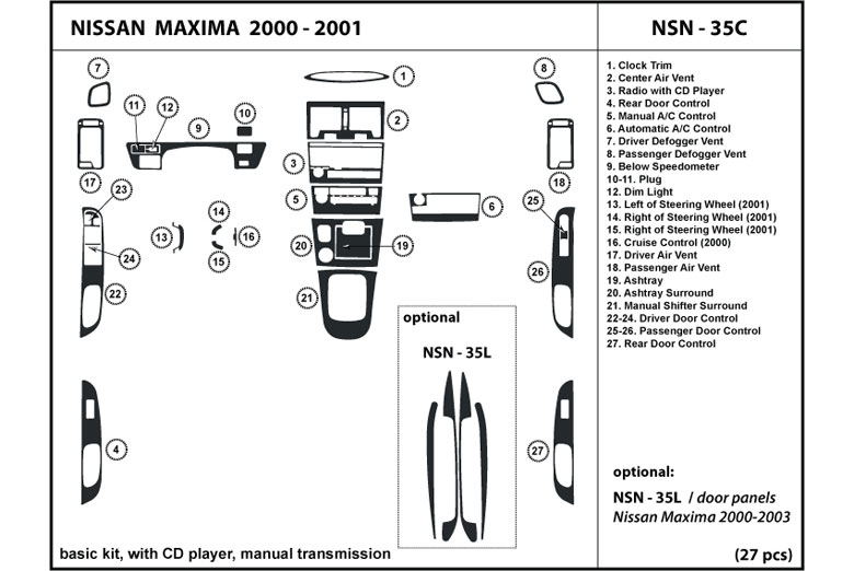 Dl Auto Nissan Maxima 2000 2001 Dash Kits