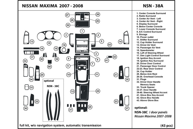 2007 Nissan Maxima DL Auto Dash Kit Diagram
