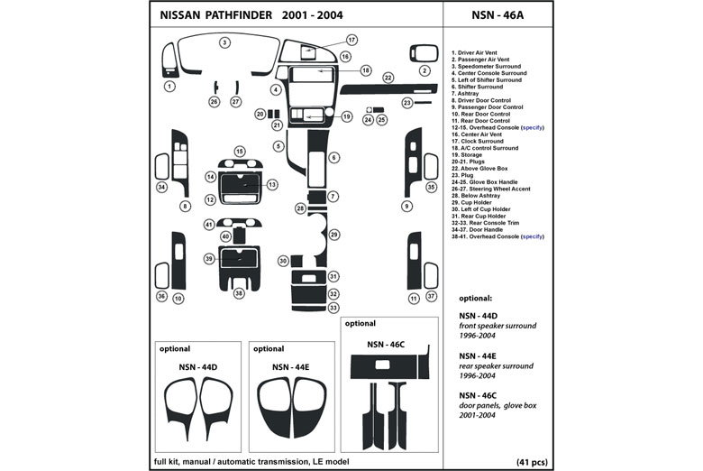 2003 Nissan Pathfinder DL Auto Dash Kit Diagram