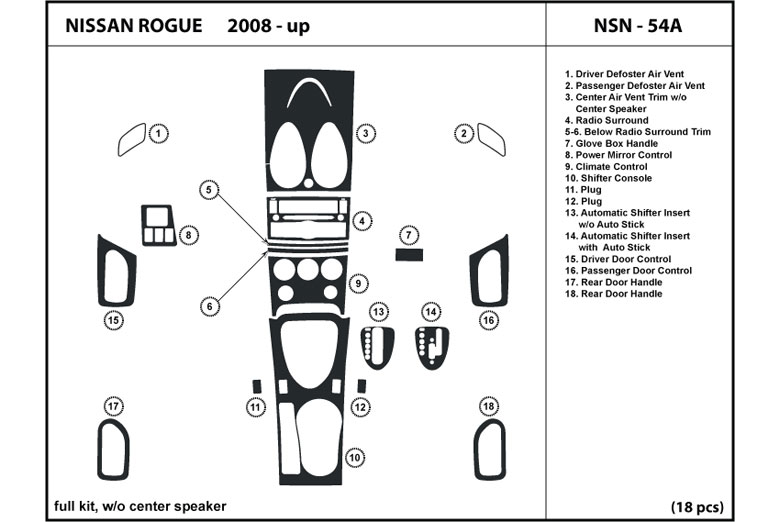 2008 Nissan Rogue DL Auto Dash Kit Diagram