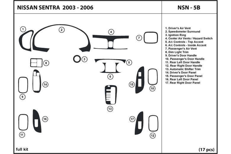 2004 Nissan Sentra DL Auto Dash Kit Diagram