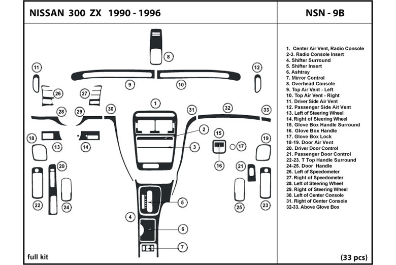 1990 Nissan 300ZX DL Auto Dash Kit Diagram