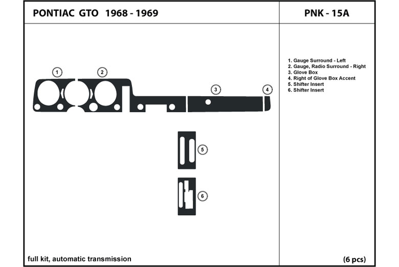 1968 Pontiac GTO DL Auto Dash Kit Diagram