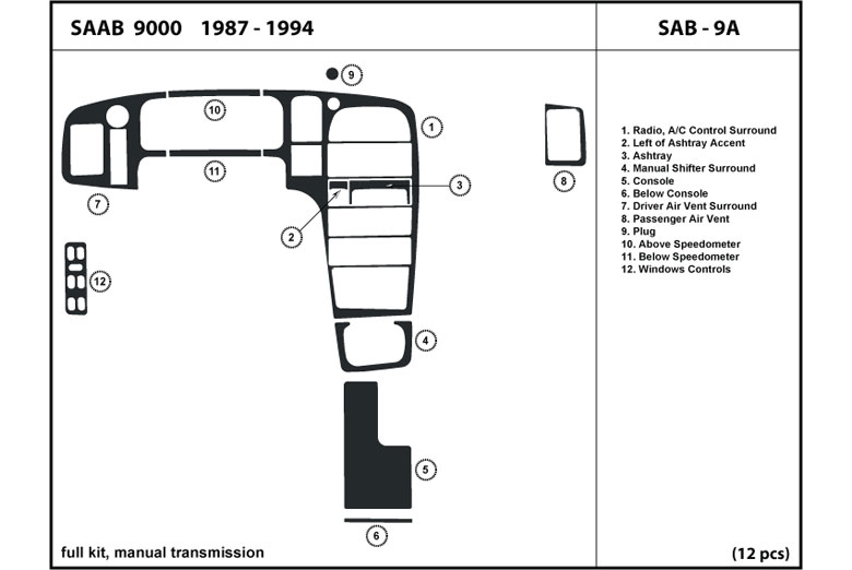 1992 Saab 9000 DL Auto Dash Kit Diagram