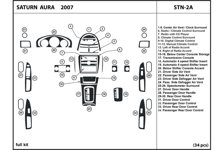 2007 Saturn Aura DL Auto Dash Kit Diagram