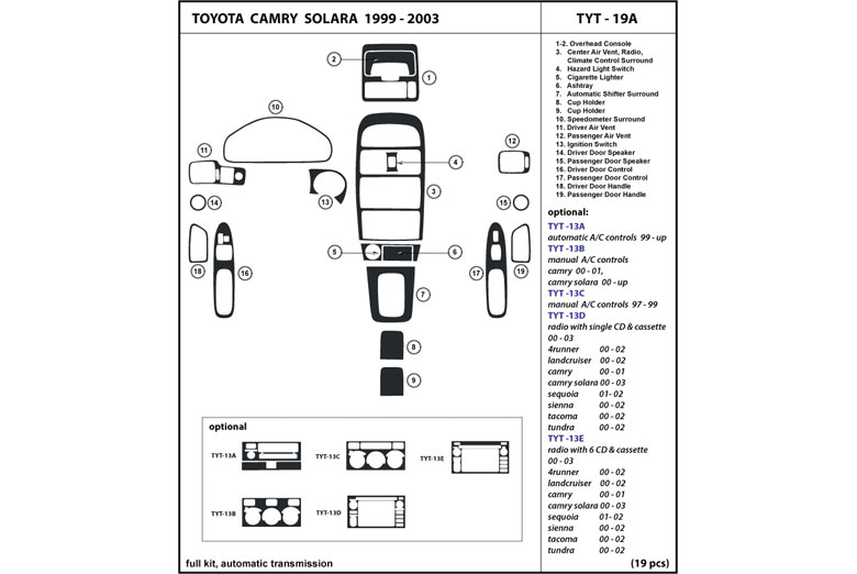 1999 Toyota Solara DL Auto Dash Kit Diagram