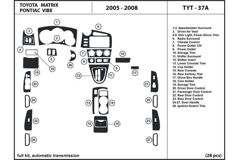 2005 Toyota Matrix DL Auto Dash Kit Diagram