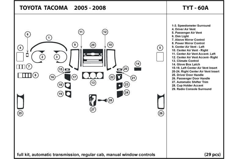 2006 Toyota Tacoma DL Auto Dash Kit Diagram