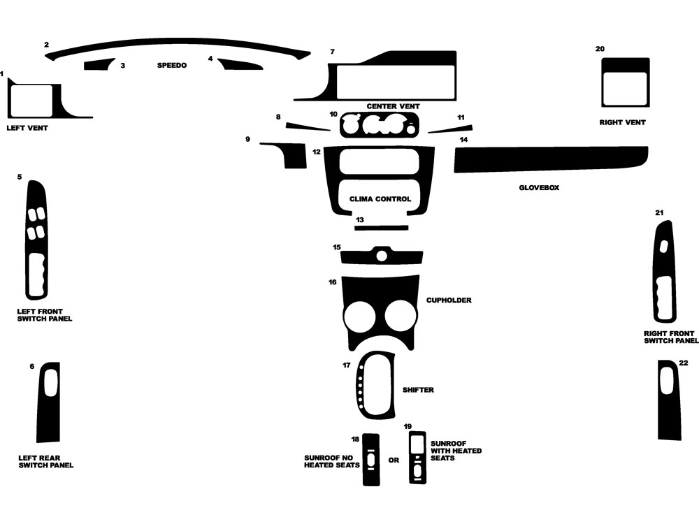 Chrysler Sebring Convertible 2001-2006 Dash Kit Diagram