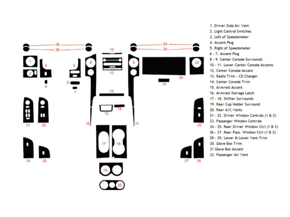 Ford F-150 FX4 / Lariat 2004-2008 Dash Kit Diagram