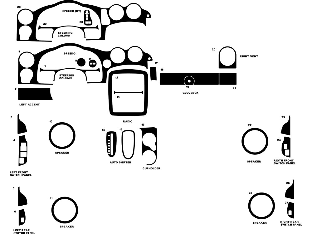 Pontiac Aztek 2001-2005 Dash Kit Diagram