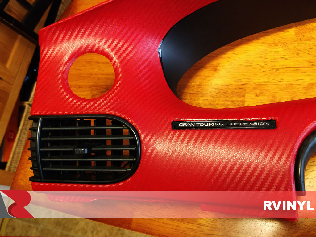 Custom 3D Carbon Fiber Red Dash Kit Vinyl Wrap for Air Conditioner vent