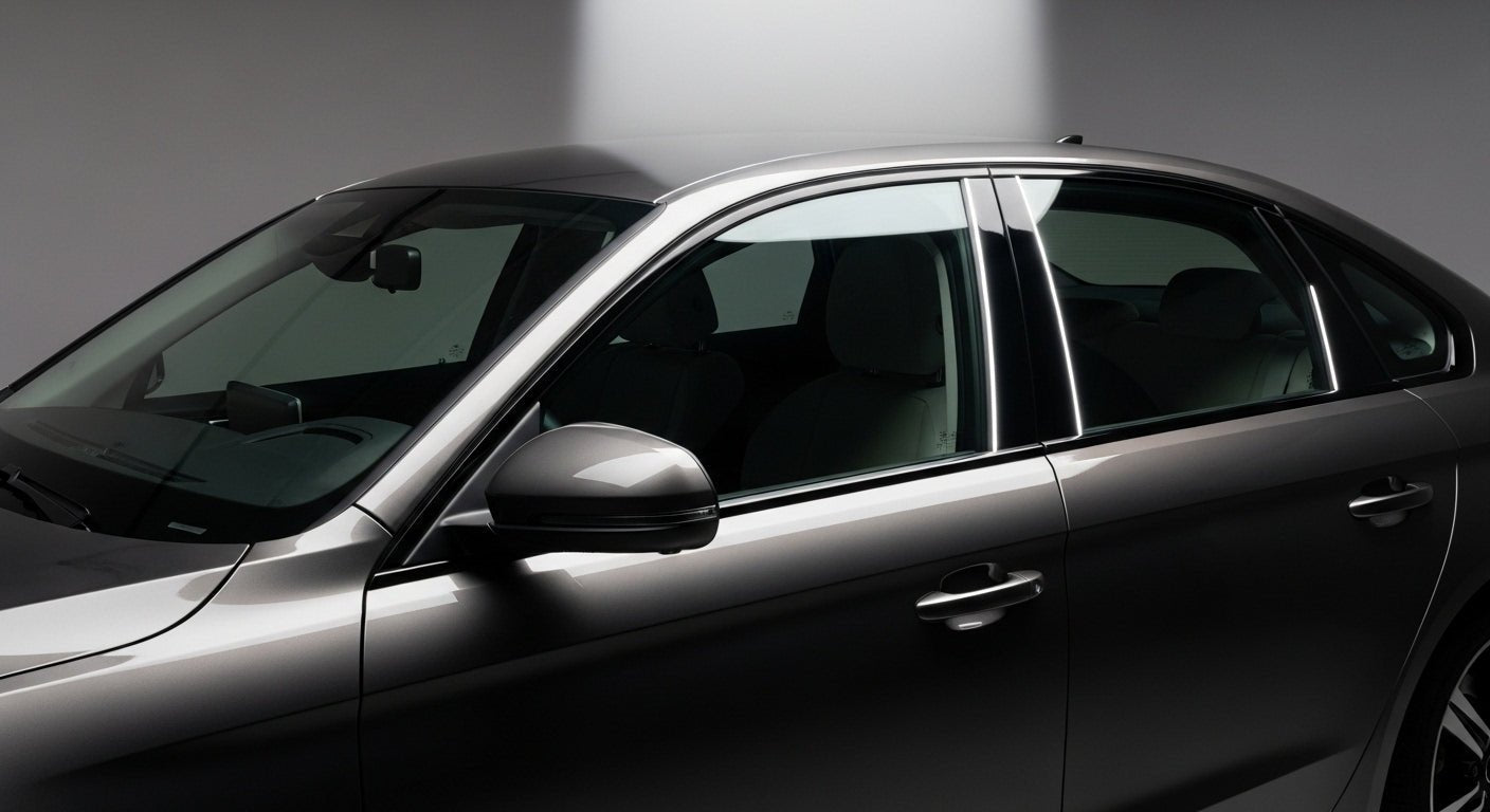 Rvinyl B-pillar trim installed on a vehicle — sleek blacked-out pillar post covers