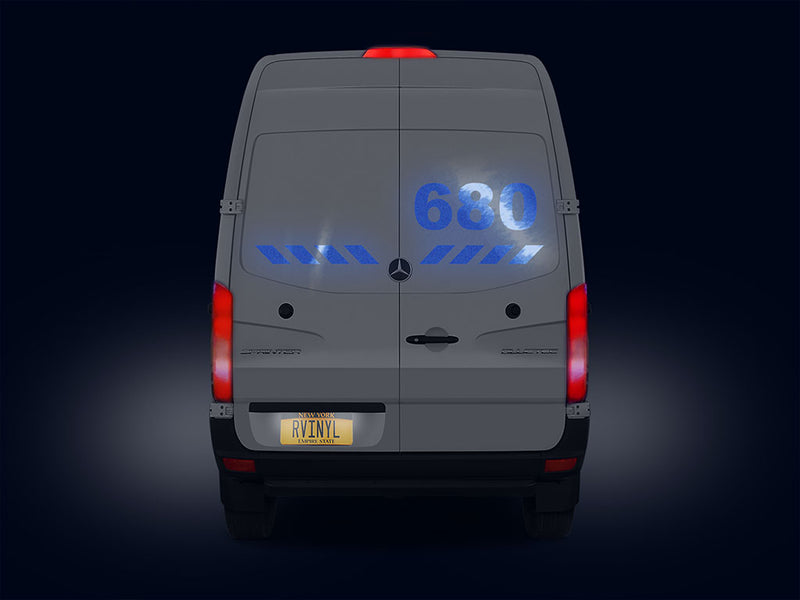 3M 680 Blue Reflective Vehicle Sign Nightime View