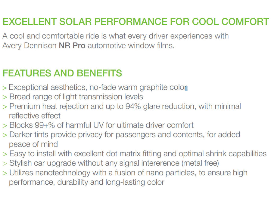 Avery NR Pro Window Film Features and Benefits