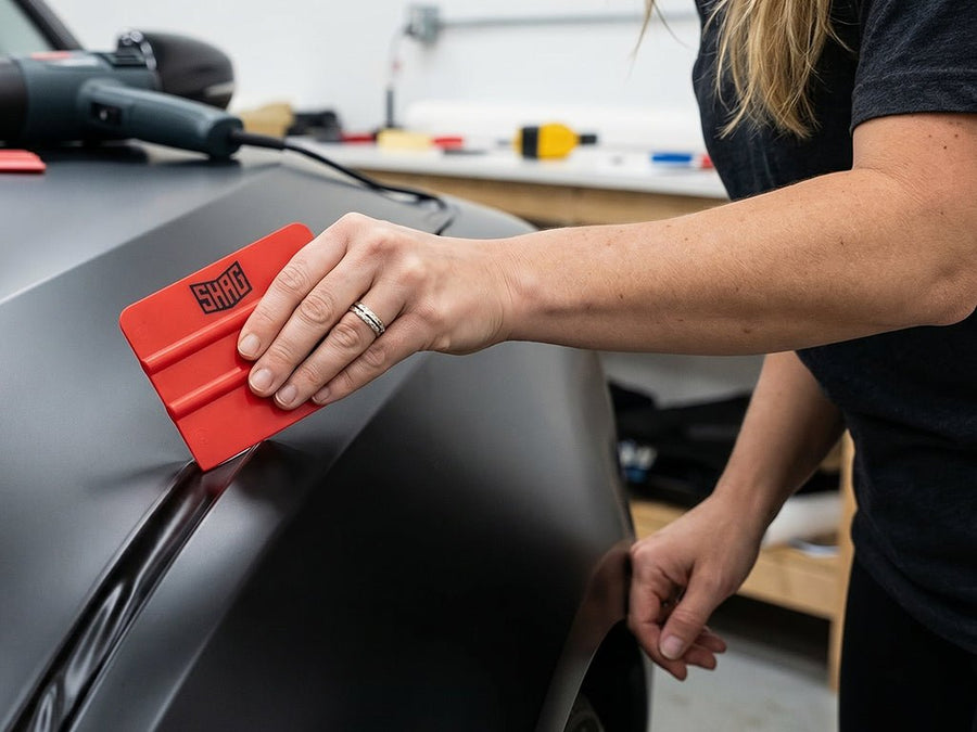 Hexis SHAG FRATERNITE red medium vinyl wrap squeegee for professional vehicle wrap, sign, and window tint installation