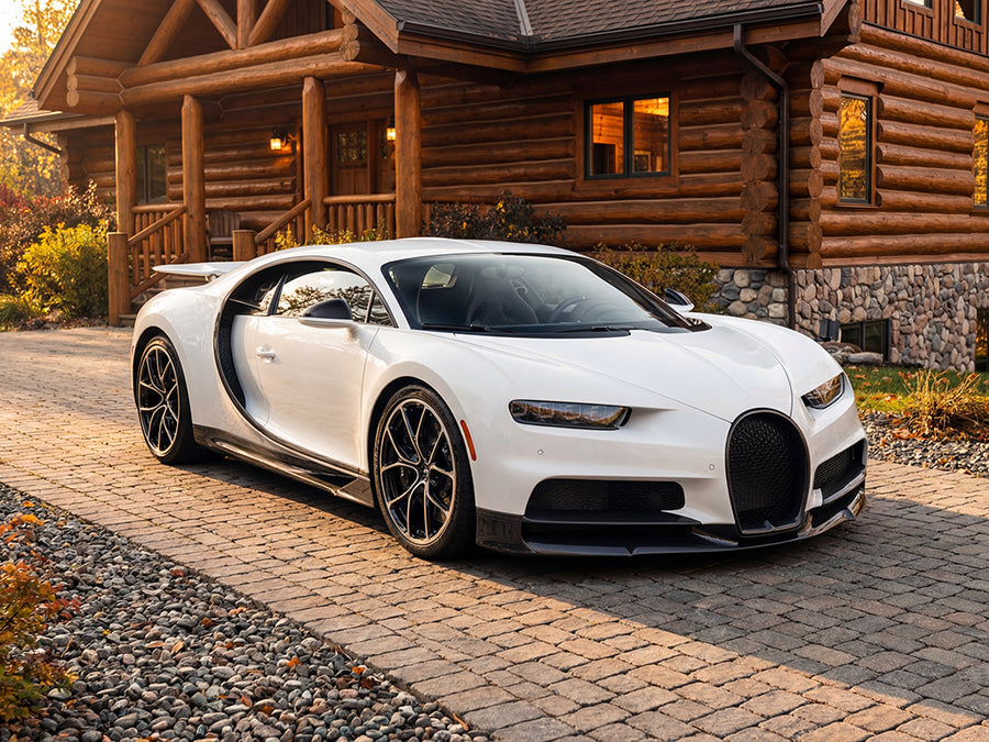 Bugatti Chiron wrapped in Hexis Gloss HX20000 Polar White wrap film HX20001B