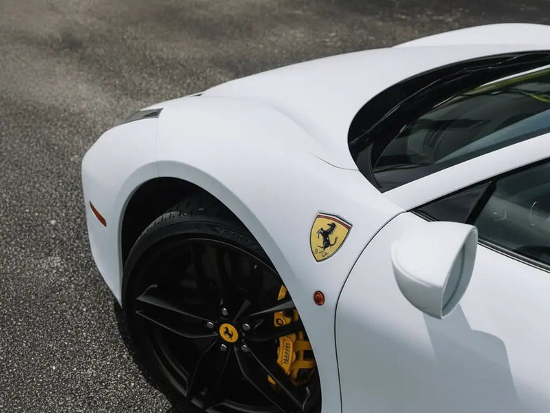 Ferrari 458 wrapped in Matte HX20000 Lapland White wrap film HX20002M