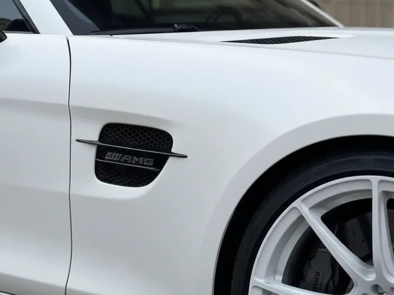 Mercedes-AMG GT wrapped in Matte HX20000 Lapland White automotive vinyl film HX20002M