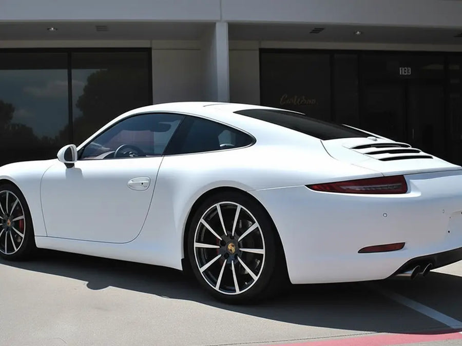 DIY Porsche 911 wrapped in Matte HX20000 Lapland White wrap film HX20002M