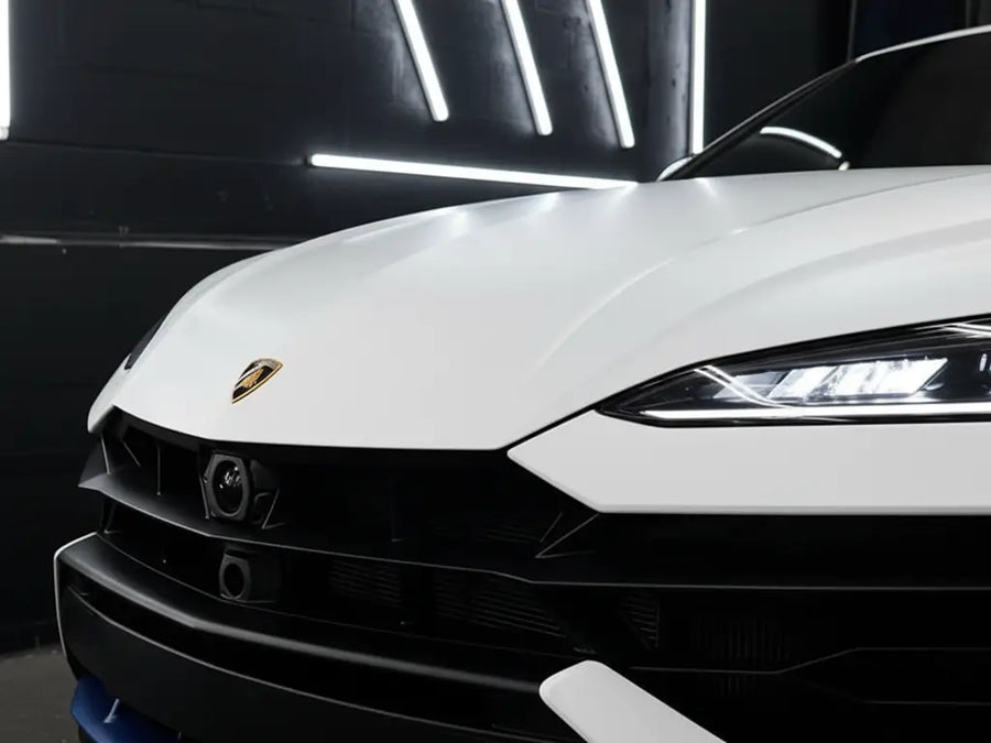 Lamborghini Urus wrapped in Hexis Matte HX20000 Lapland White car wrap film HX20002M