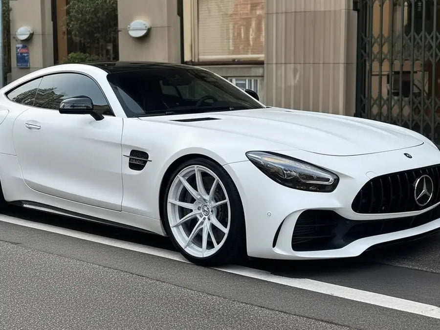 Mercedes-Benz AMG GT wrapped in Hexis Matte HX20000 Lapland White vinyl wrap HX20002M