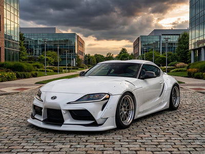 Toyota Supra wrapped in Hexis Gloss HX20000 Glacier White wrap film HX20003B