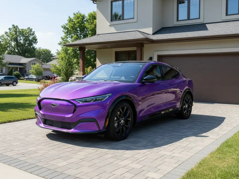 DIY Ford Mustang Mach-E wrapped in Gloss HX20000 Plum Violet automotive vinyl film HX20008B