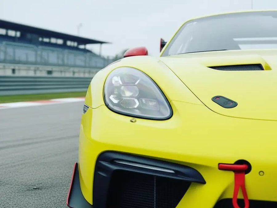 DIY Porsche 718 Cayman GT4 wrapped in Gloss HX20000 Lemon Yellow wrap film HX20108B