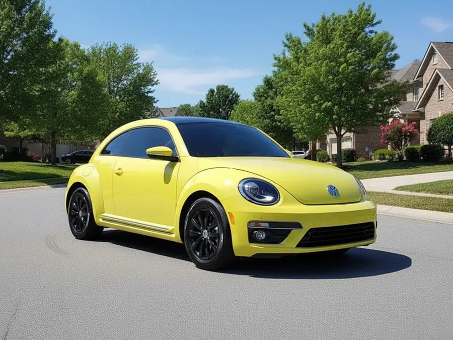 Volkswagen Beetle wrapped in Gloss HX20000 Lemon Yellow vinyl wrap HX20108B