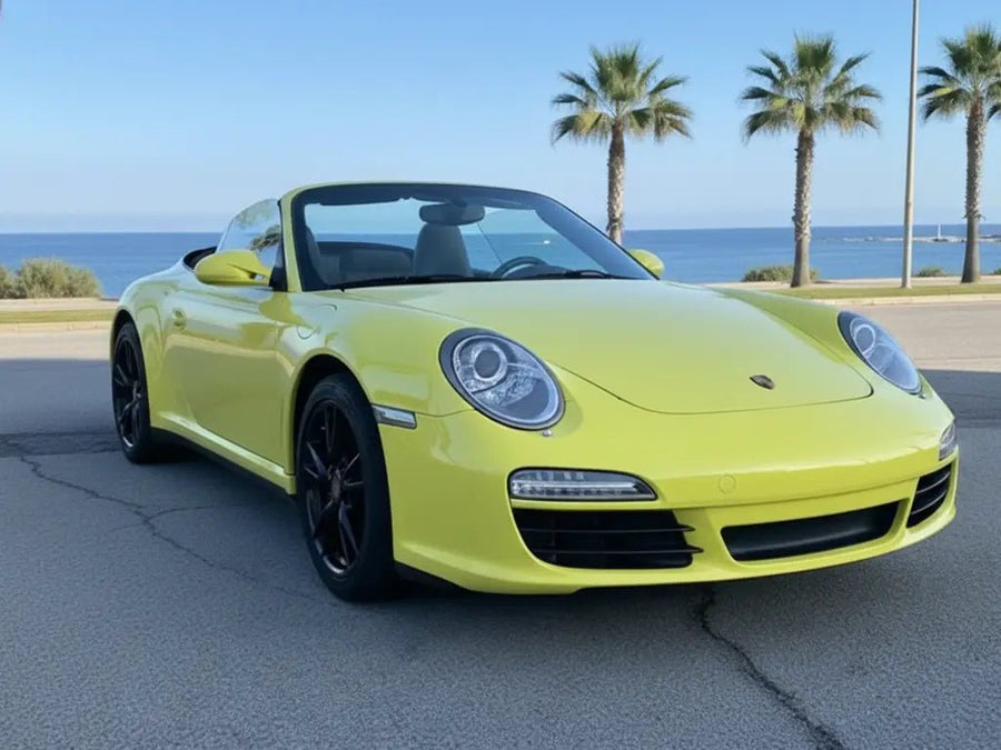 Porsche 911 wrapped in Gloss HX20000 Lemon Yellow automotive vinyl film HX20108B