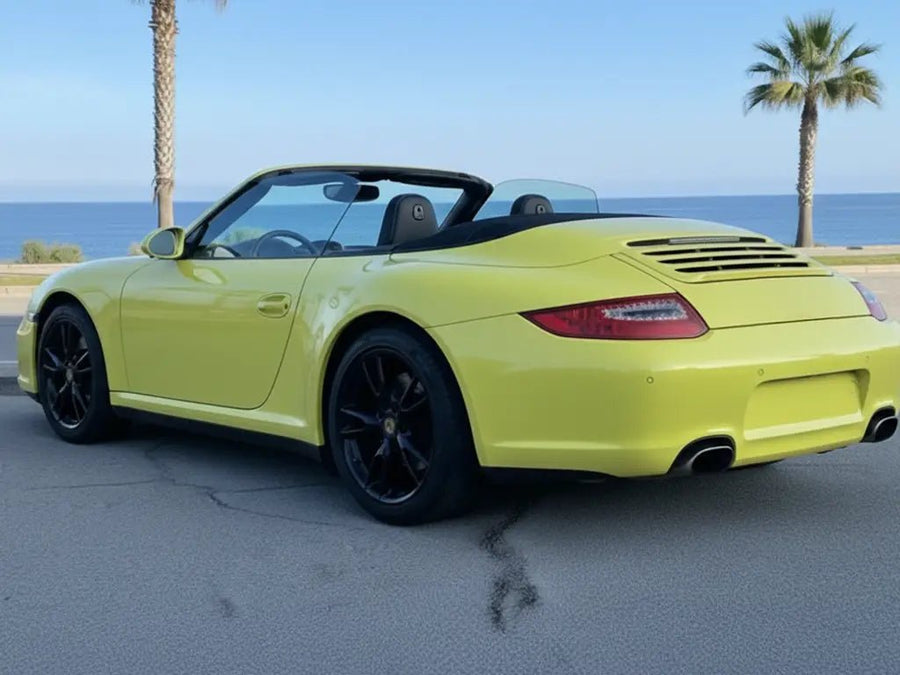 DIY Porsche 911 Cabriolet wrapped in Gloss HX20000 Lemon Yellow car wrap film HX20108B detail