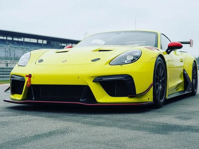 Porsche 718 Cayman GT4 RS wrapped in Hexis Gloss HX20000 Lemon Yellow automotive vinyl film HX20108B