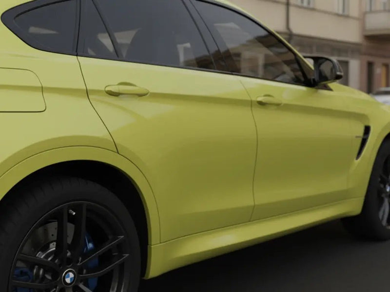 DIY BMW X6 wrapped in Gloss HX20000 Lemon Yellow automotive vinyl film HX20108B