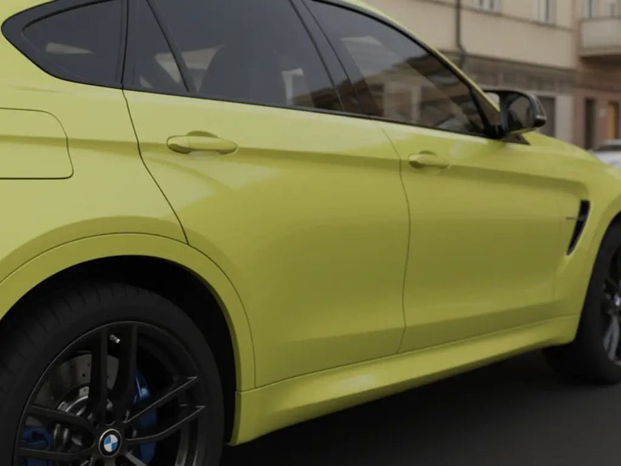DIY BMW X6 wrapped in Gloss HX20000 Lemon Yellow automotive vinyl film HX20108B
