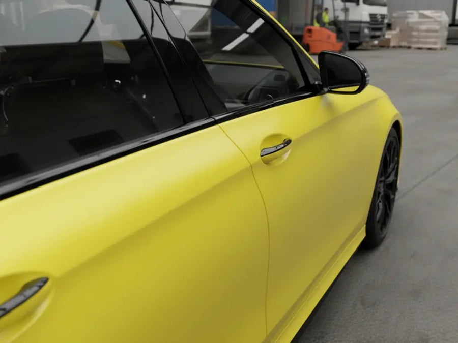 Car wrapped in Matte HX20000 Lemon Yellow car wrap film HX20108M