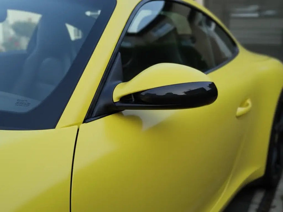 DIY Porsche 911 wrapped in Matte HX20000 Lemon Yellow automotive vinyl film HX20108M