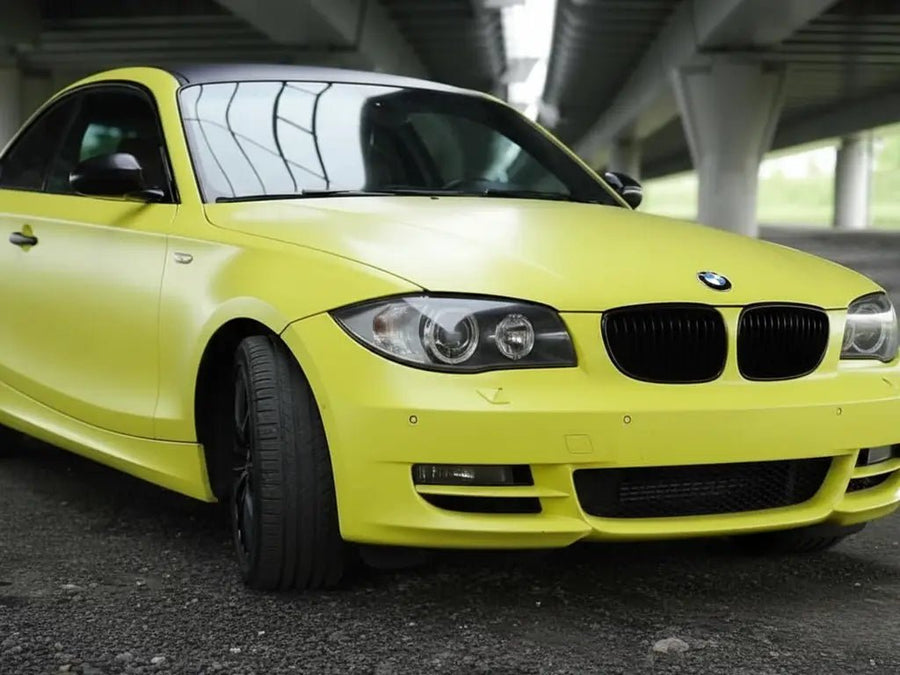 BMW 1 Series wrapped in Matte HX20000 Lemon Yellow vinyl wrap HX20108M