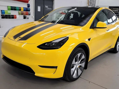 DIY Tesla Y wrapped in Gloss HX20000 Sun Yellow vinyl wrap HX20109B