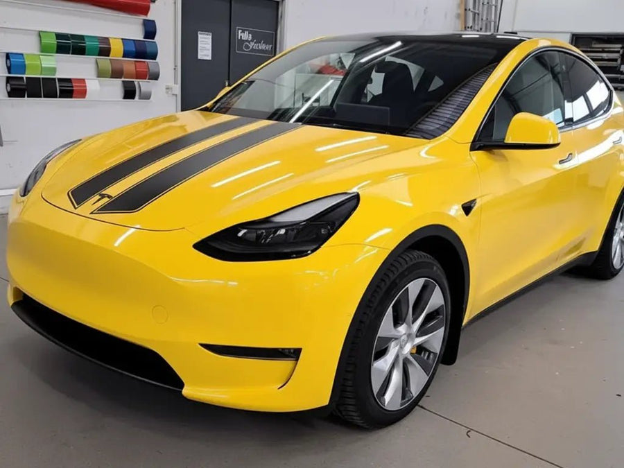 DIY Tesla Y wrapped in Gloss HX20000 Sun Yellow vinyl wrap HX20109B
