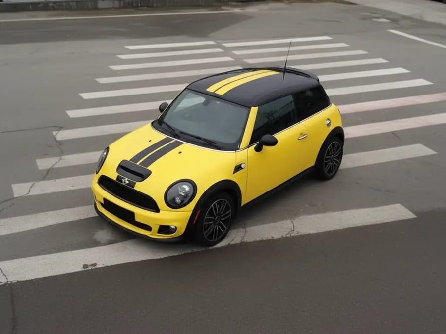 MINI Cooper wrapped in Hexis Gloss HX20000 Sun Yellow automotive vinyl film HX20109B