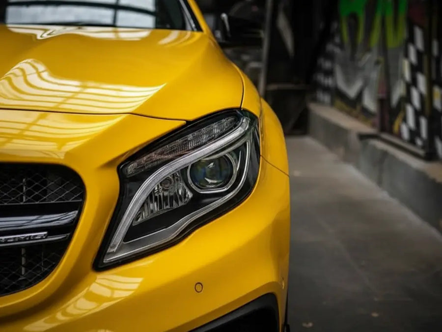 DIY Mercedes-Benz AMG wrapped in Gloss HX20000 Daffodil Yellow vinyl wrap HX20123B