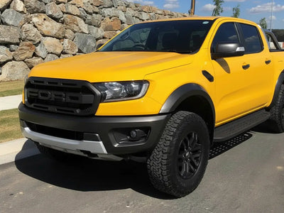 Ford Ranger Raptor wrapped in Hexis Gloss HX20000 Daffodil Yellow automotive vinyl film HX20123B detail