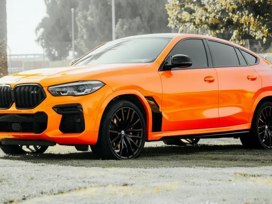 DIY BMW X6 wrapped in Gloss HX20000 Orange Red vinyl wrap HX20165B